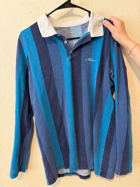 Boohoo Mens Blue Striped Long Sleeve Polo